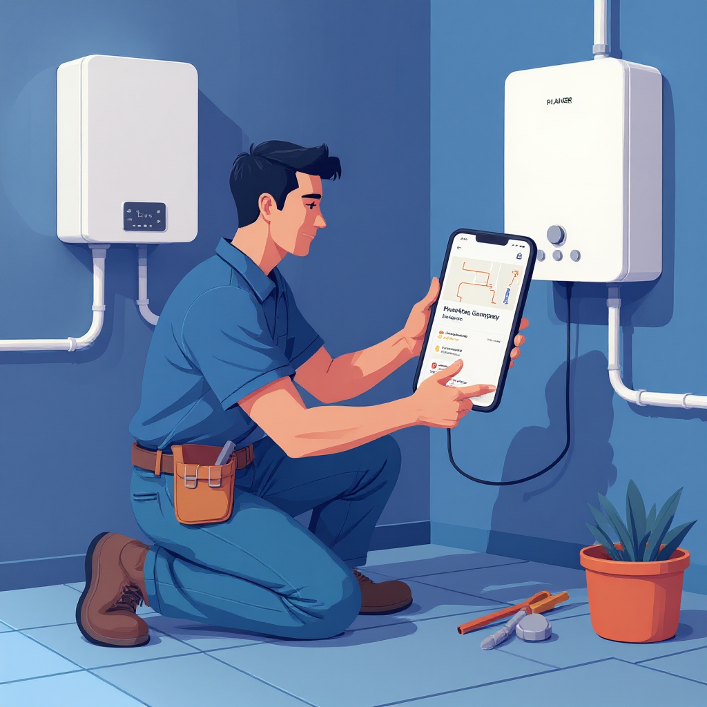 Gas engineer using trade software on a tablet