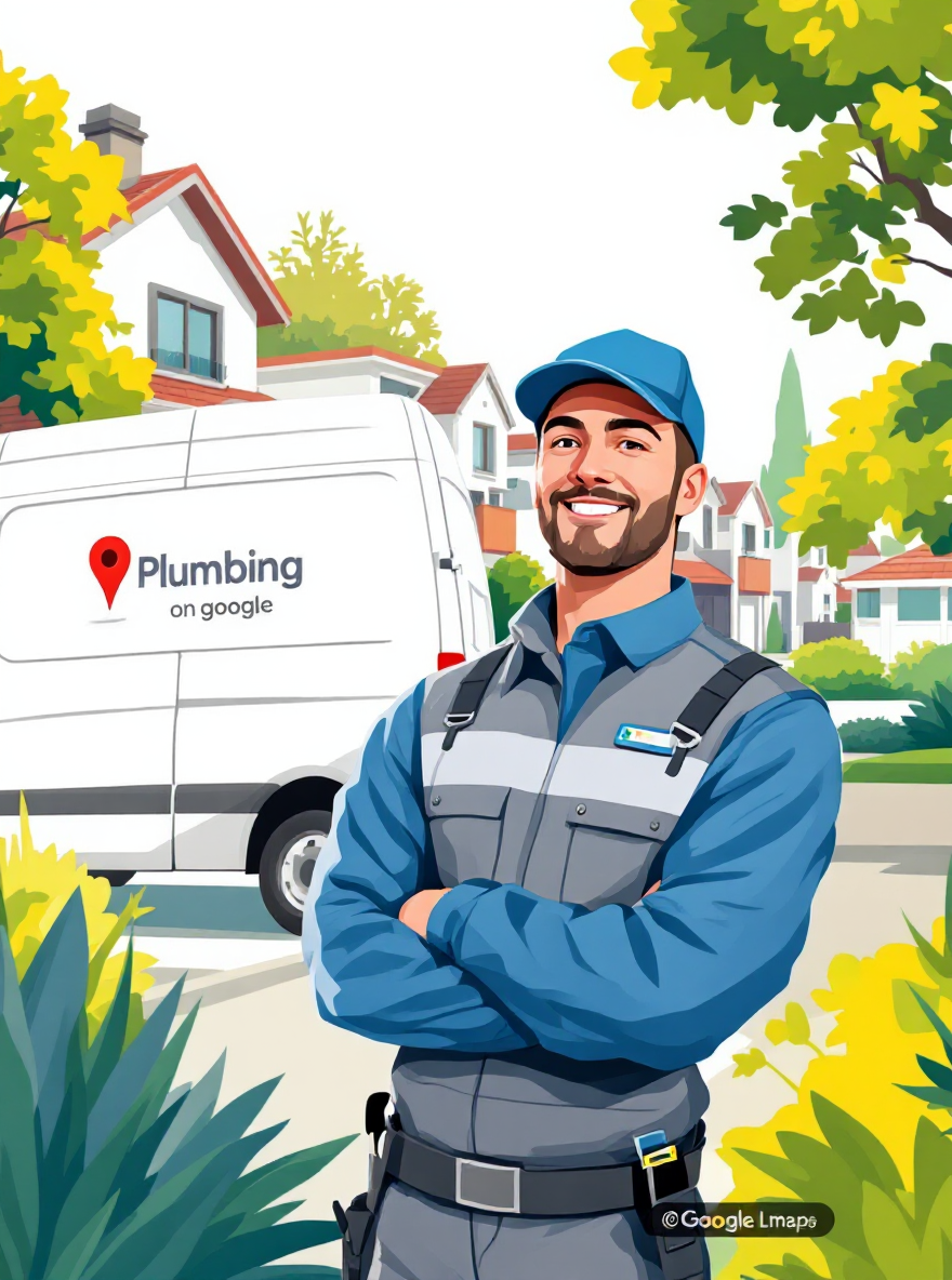 Professional plumber beside a van representing local visibility for gas engineering businesses